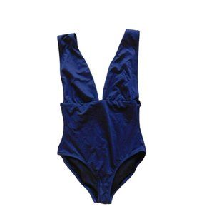 NWOT J.Crew $98 V-Neck One-Piece Swimsuit in Italian Matte Size 4 Navy E8329 PWW